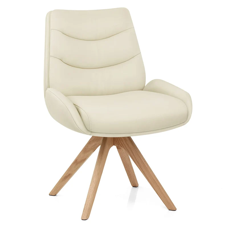 Chaise Bois Cuir Véritable - Madrid Crème
