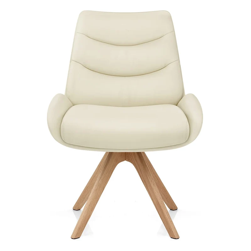 Chaise Bois Cuir Véritable - Madrid Crème