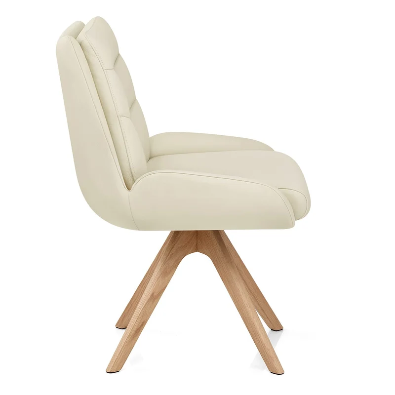 Chaise Bois Cuir Véritable - Madrid Crème