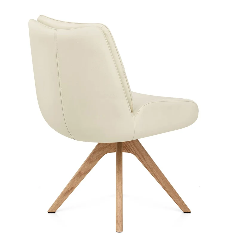 Chaise Bois Cuir Véritable - Madrid Crème