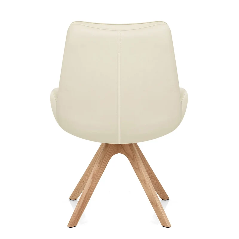 Chaise Bois Cuir Véritable - Madrid Crème