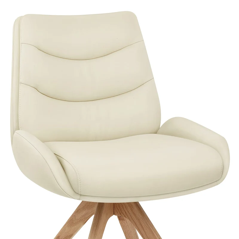 Chaise Bois Cuir Véritable - Madrid Crème