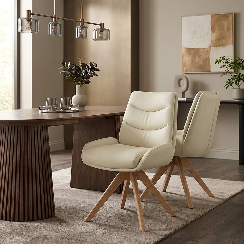Chaise Bois Cuir Véritable - Madrid Crème
