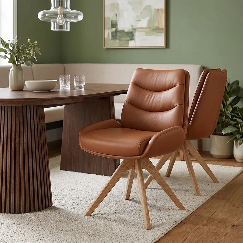 Chaise Bois Cuir Véritable - Madrid Marron