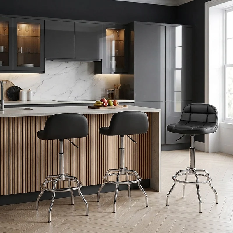 Chaise de Bar Faux Cuir Chrome - Summit Noir