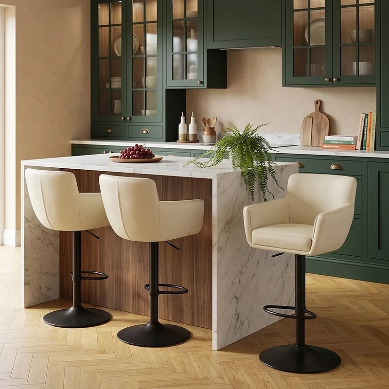Tabouret Cuir Veritable - Rome Crème