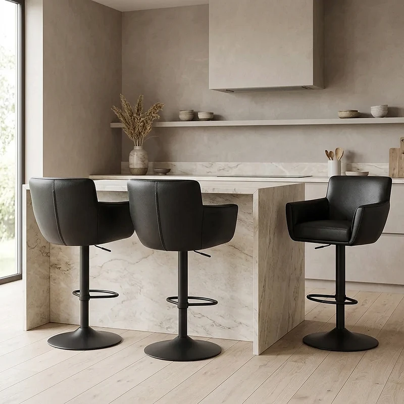 Tabouret Cuir Veritable - Rome Noir
