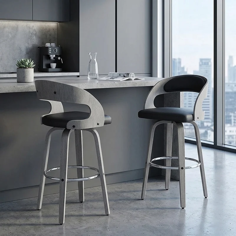Tabouret Cuir Véritable - Alicia Noir