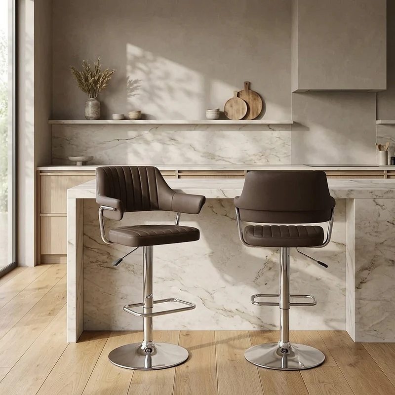 Chaise de Bar Faux Cuir Chrome - Skyline Marron