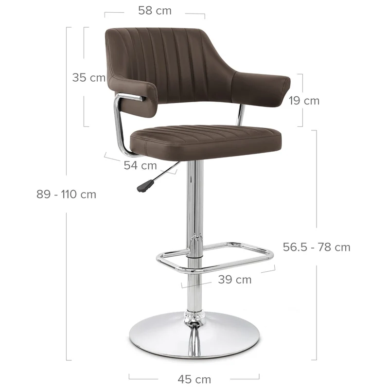 Chaise de Bar Faux Cuir Chrome - Skyline Marron