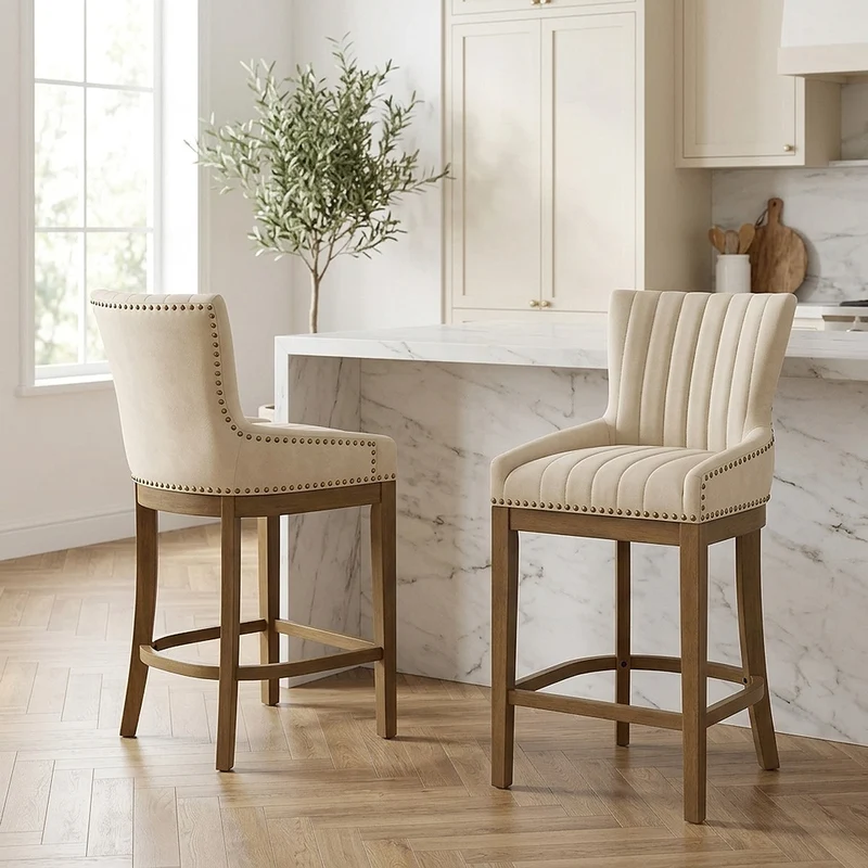 Chaise de Bar Bois Faux Cuir - Chiltern Crème