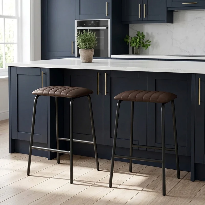 Tabouret Métal Cuir - Sasha Marron