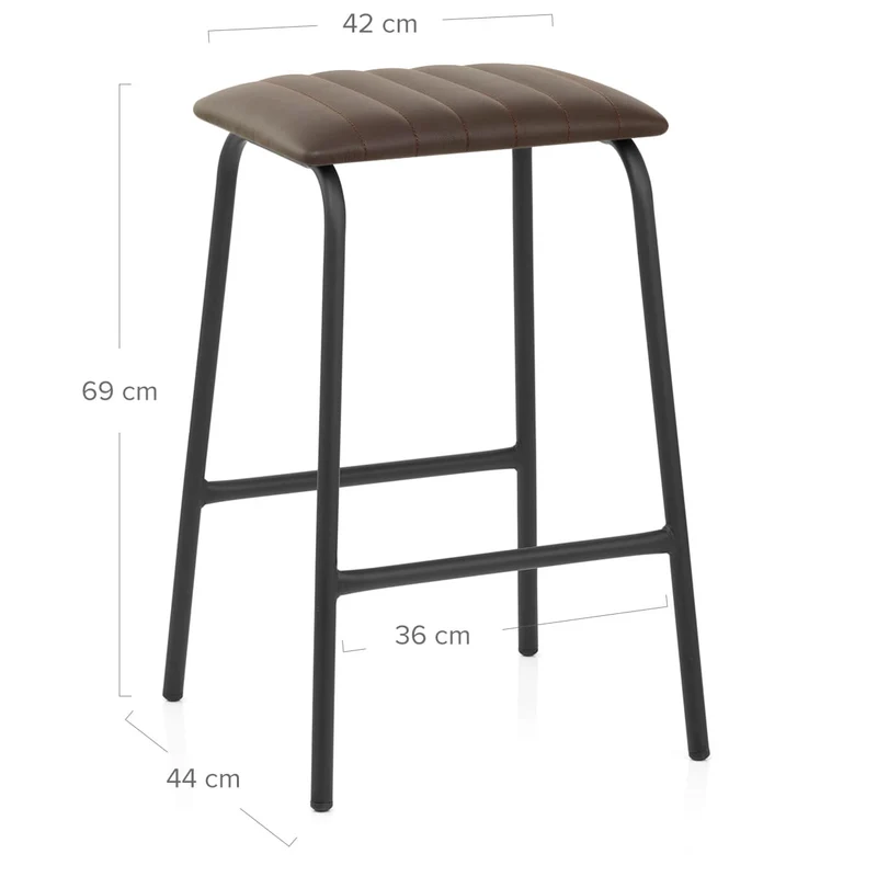 Tabouret Métal Cuir - Sasha Marron
