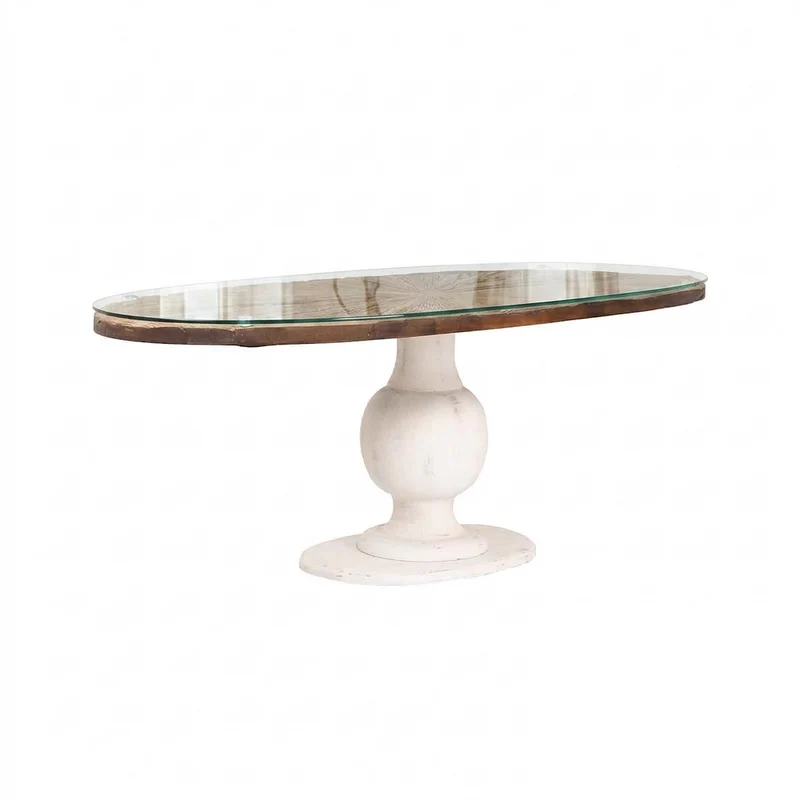 Table à manger ovale plateau bois brut pied blanc | Manguier Aberdine