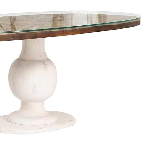 Table à manger ovale plateau bois brut pied blanc | Manguier Aberdine