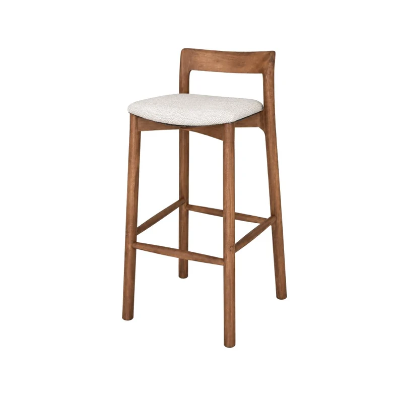 Tabouret Charmes - Acacia noyer - Assise en tissu - Tissage Sandstone spotted - Hauteur d'assise 75 cm
