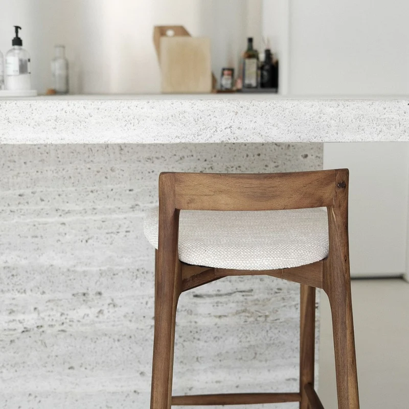Tabouret Charmes - Acacia noyer - Assise en tissu - Tissage Sandstone spotted - Hauteur d'assise 75 cm