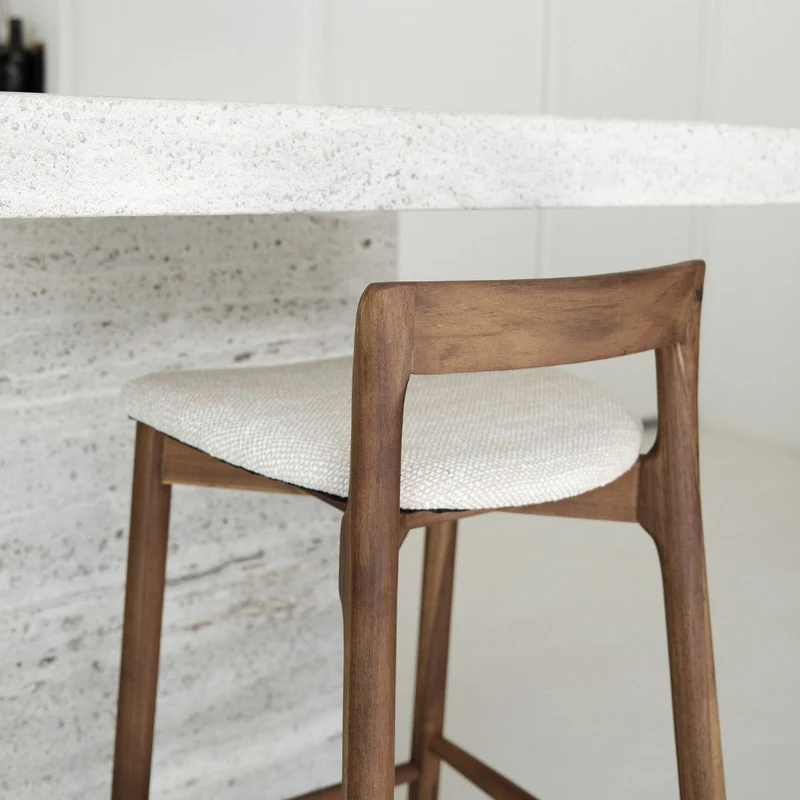 Tabouret Charmes - Acacia noyer - Assise en tissu - Tissage Sandstone spotted - Hauteur d'assise 75 cm
