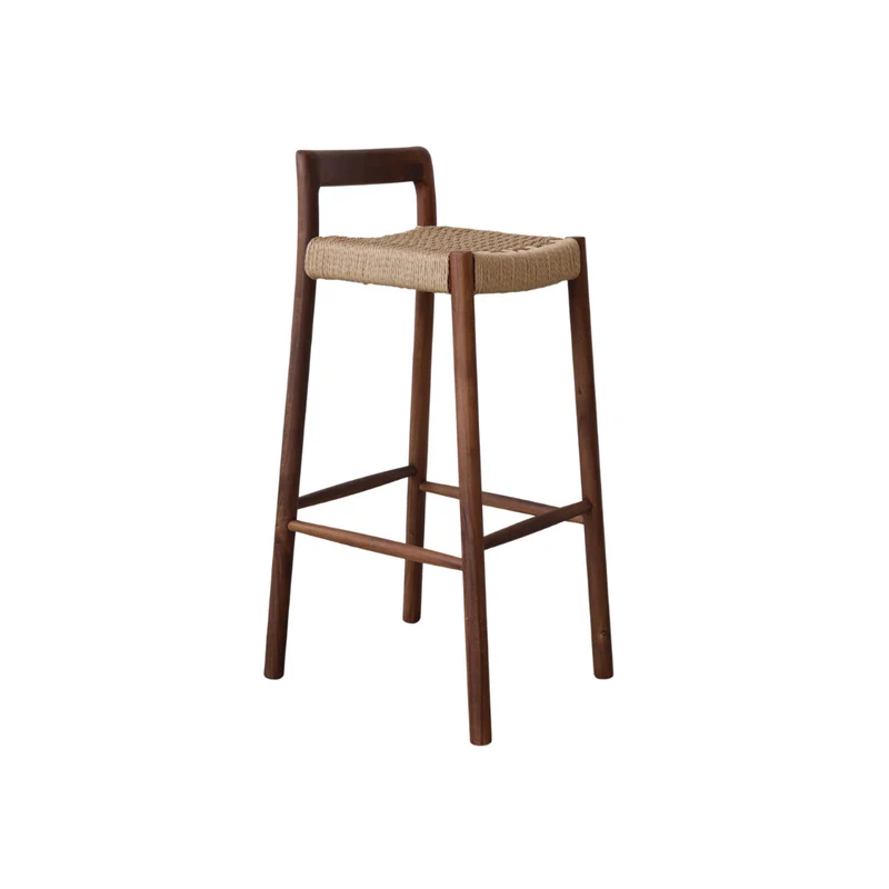 Tabouret Nulla - Hauteur d'assise 75 cm - Acacia noyer - Assise tissée