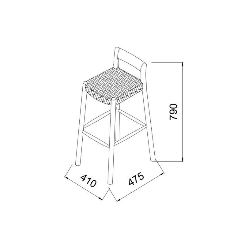 Tabouret Nulla - Hauteur d'assise 75 cm - Acacia noyer - Assise tissée