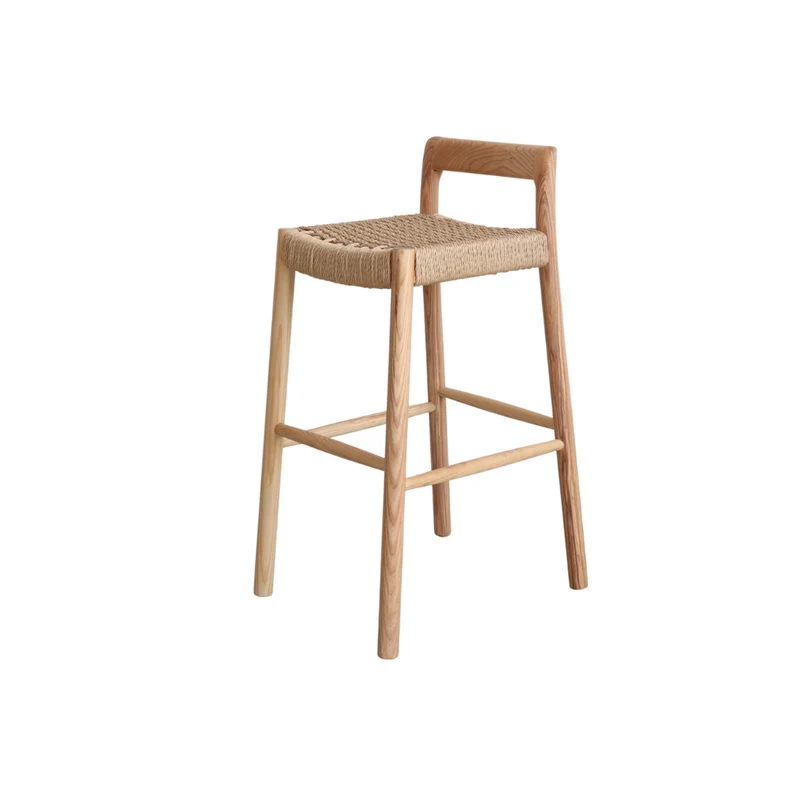 Tabouret de bar Nulla - Hauteur d'assise 65 cm - Couleur chêne - Bois de frêne - Assise tissée
