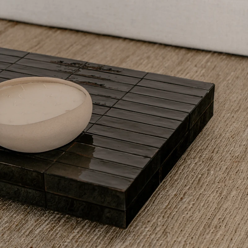 Table basse Tilo - Plateau en carreaux noirs - Rectangulaire - 168 cm
