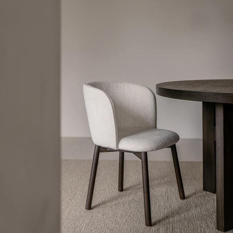 Chaise de salle à manger Celia - couleur bois fumé - bouclé ivoire
