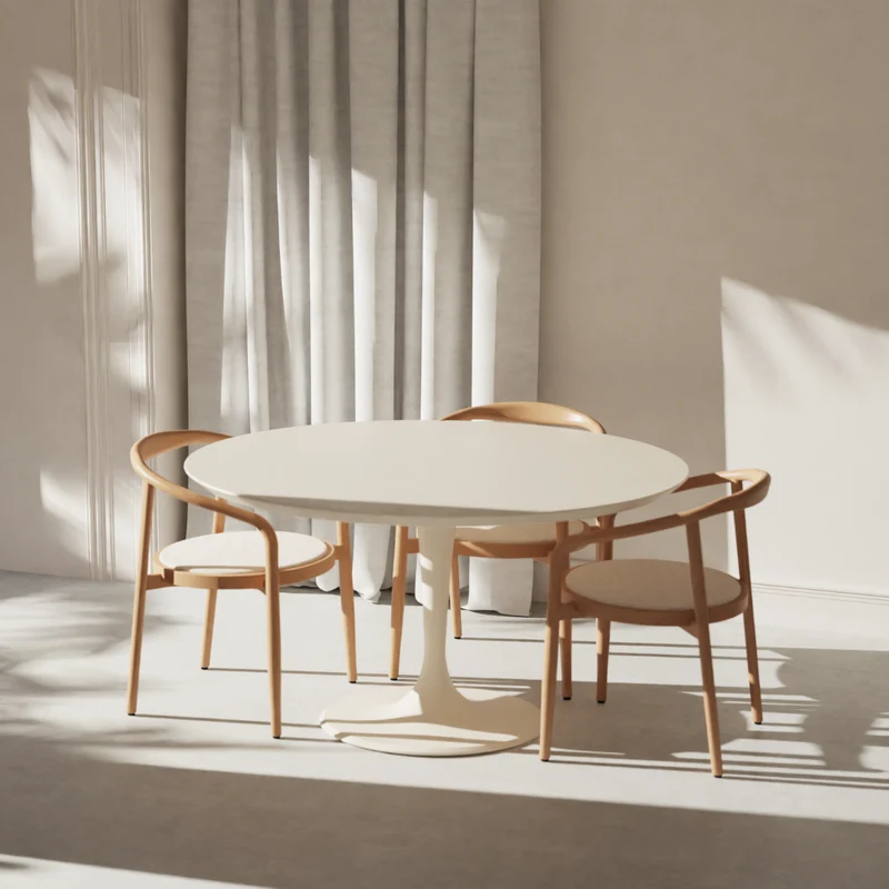 Table à manger Camille – Table tulipe ronde en Latte StoneSkin – Ø140 cm | Table à manger design moderne