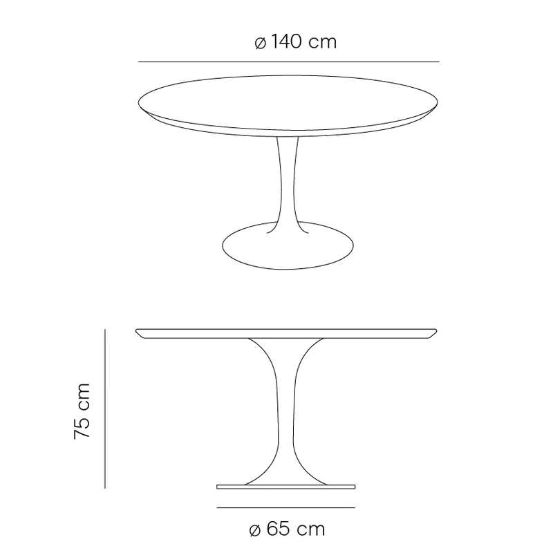 Table à manger Camille – Table tulipe ronde en Latte StoneSkin – Ø140 cm | Table à manger design moderne