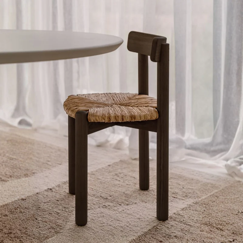 Chaise de salle à manger Arlo - Smoke - Assise tissée couleur naturelle