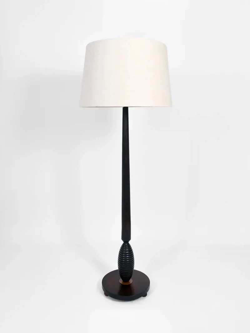 Vintage Dark Wooden Floor Lamp, 1930s