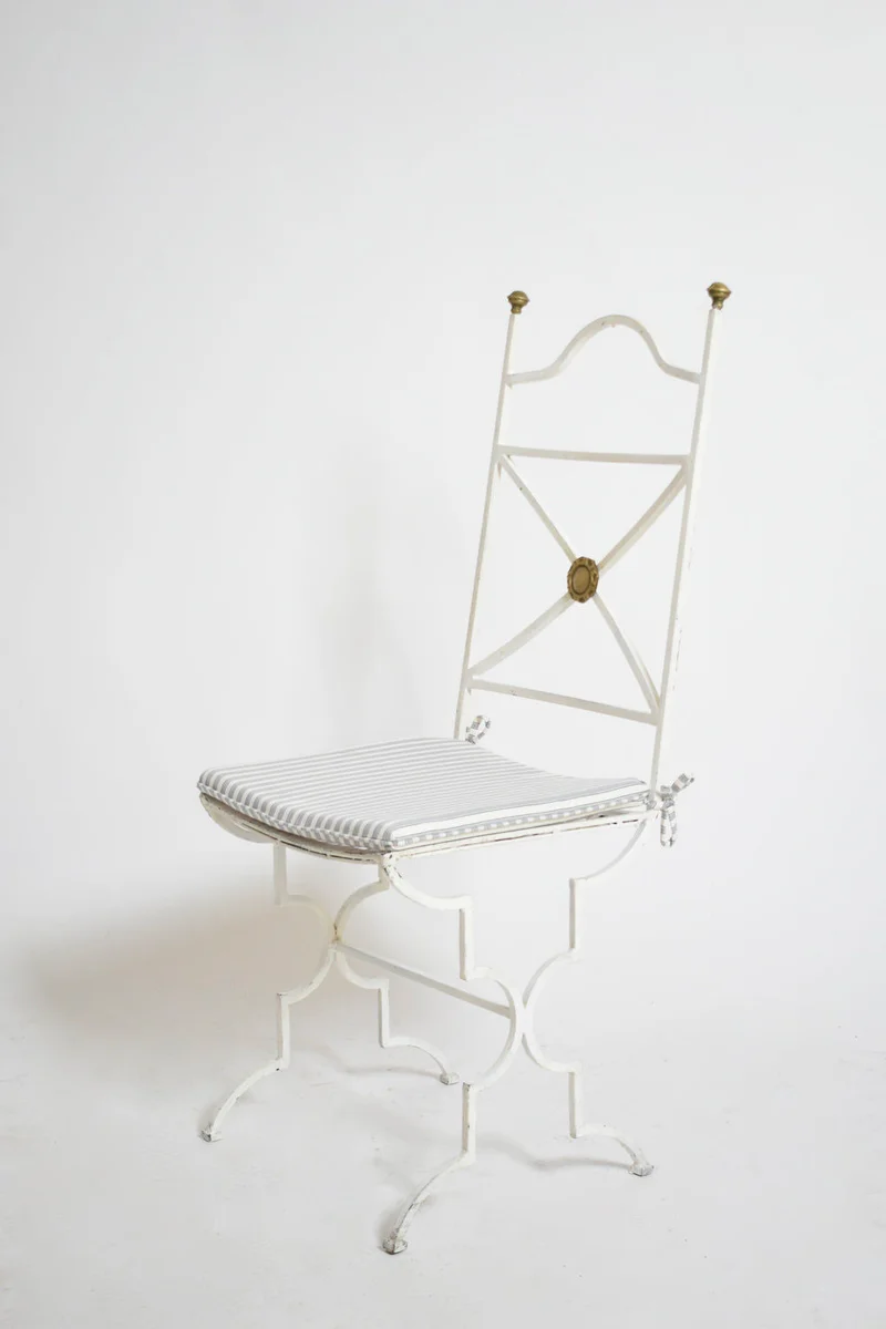 Set of Four White Wrought Iron Chairs, 1940s