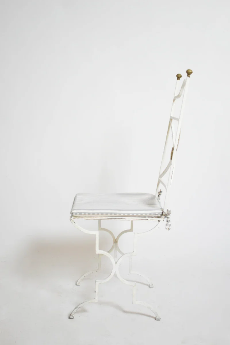 Set of Four White Wrought Iron Chairs, 1940s