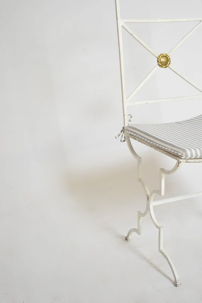 Set of Four White Wrought Iron Chairs, 1940s