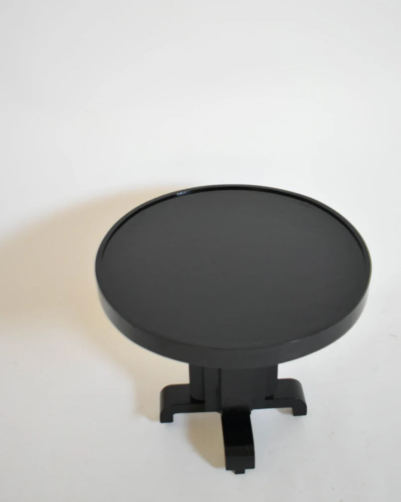 Round Ebonised Art Deco Geometric Side Table, 1930s.