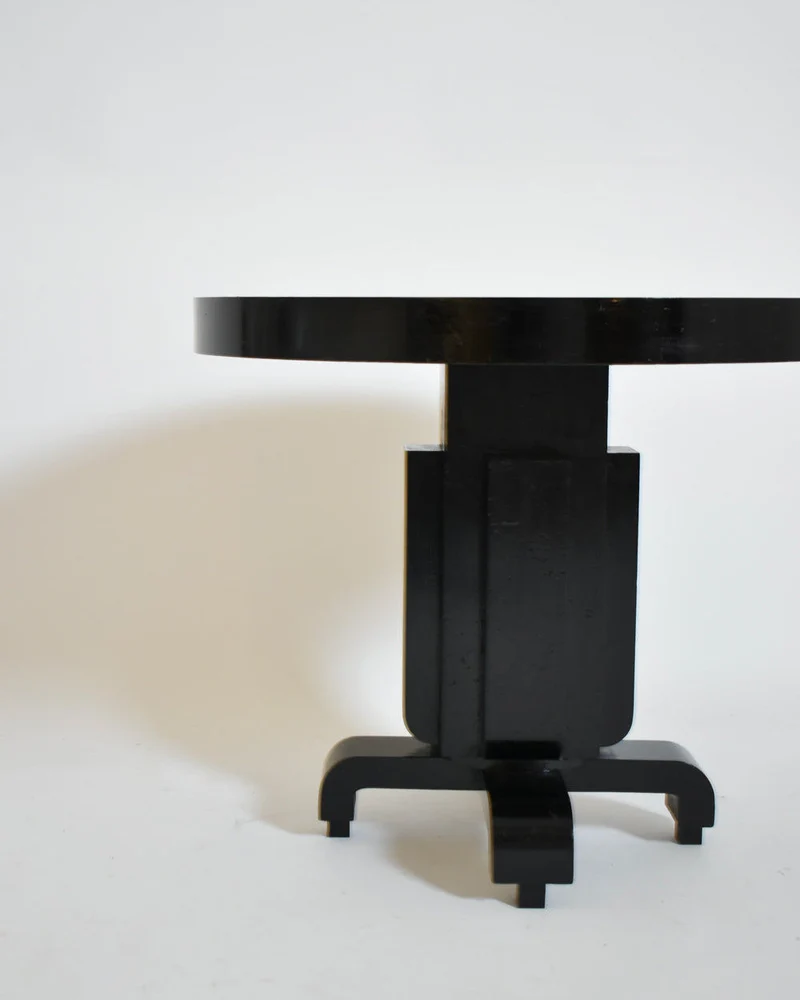Round Ebonised Art Deco Geometric Side Table, 1930s.