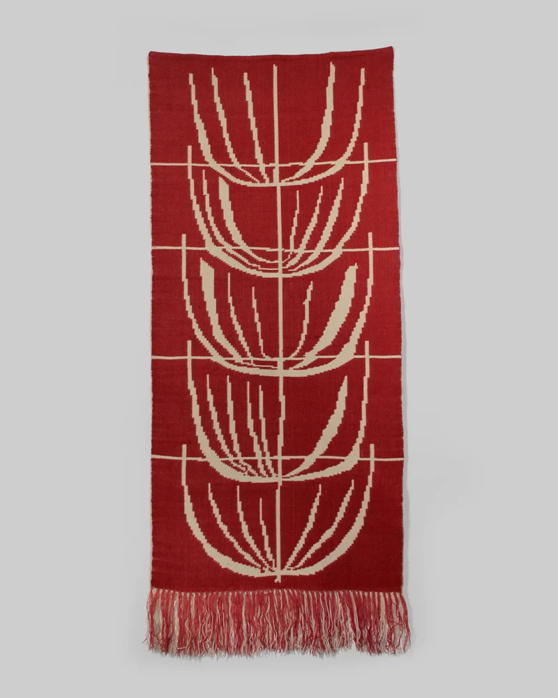 Red Wool Wall Tapestry With Abstract Nature Motifs 72x180cm