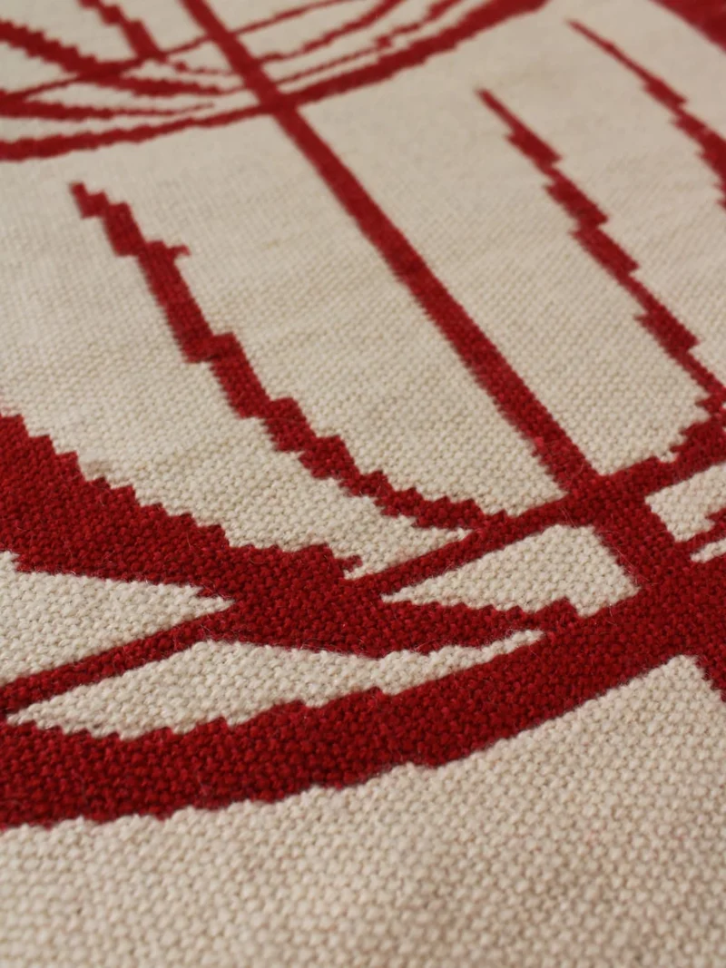 Red Wool Wall Tapestry With Abstract Nature Motifs 72x180cm