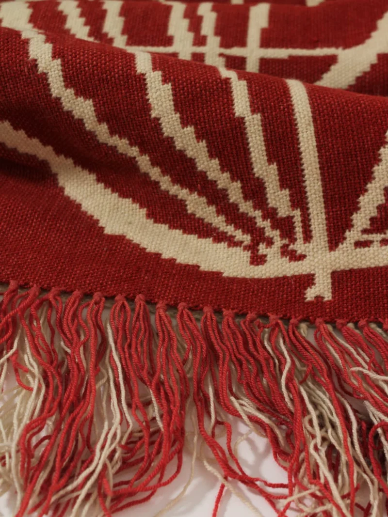 Red Wool Wall Tapestry With Abstract Nature Motifs 72x180cm