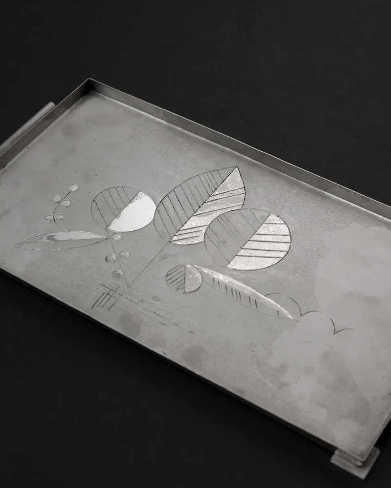 Botanical Engraved Vintage Serving Tray, 1940s