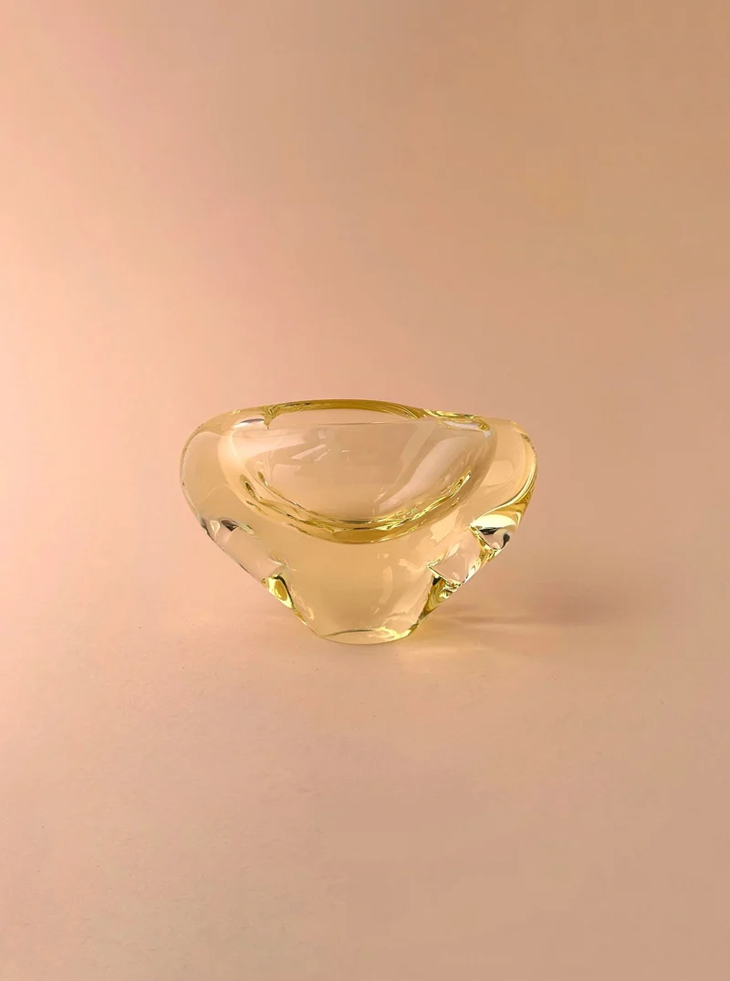 Bohemian Citrine Glass Ashtray by Miroslav Klinger