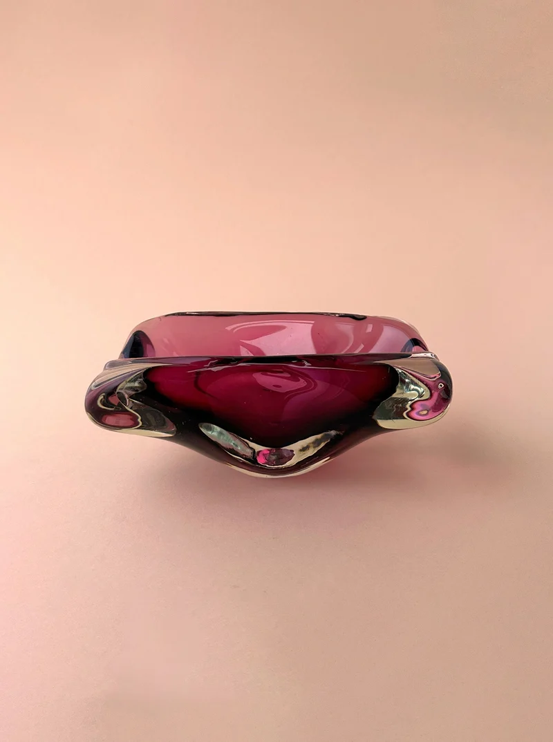 Large Cherry Red Glass Bowl from Bohemia 1970s