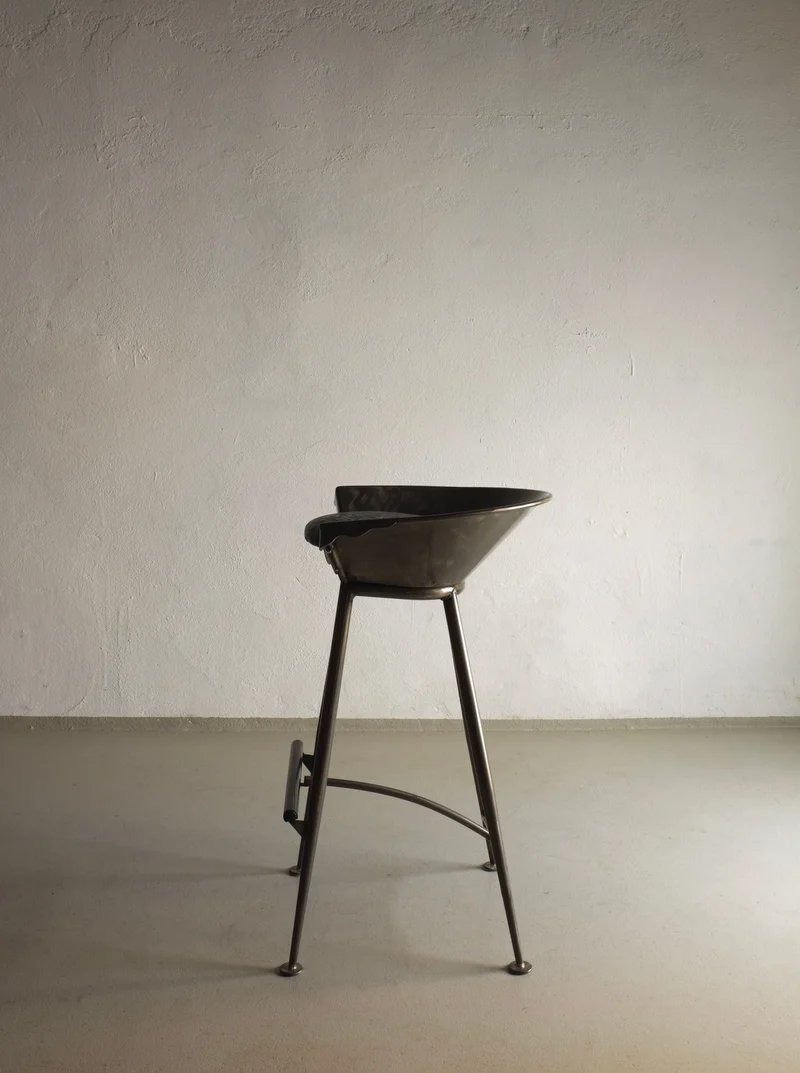 Set of 2 Brutalist Cast Metal Bar Stools 1980s