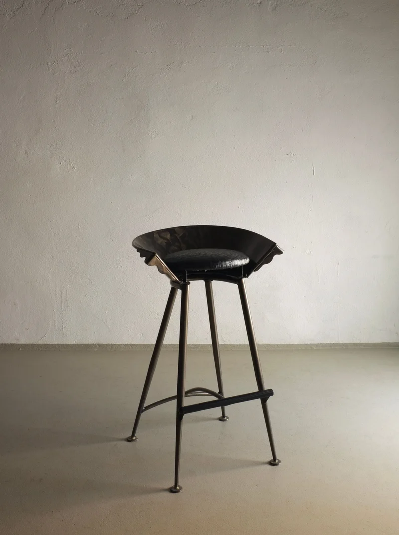 Set of 2 Brutalist Cast Metal Bar Stools 1980s