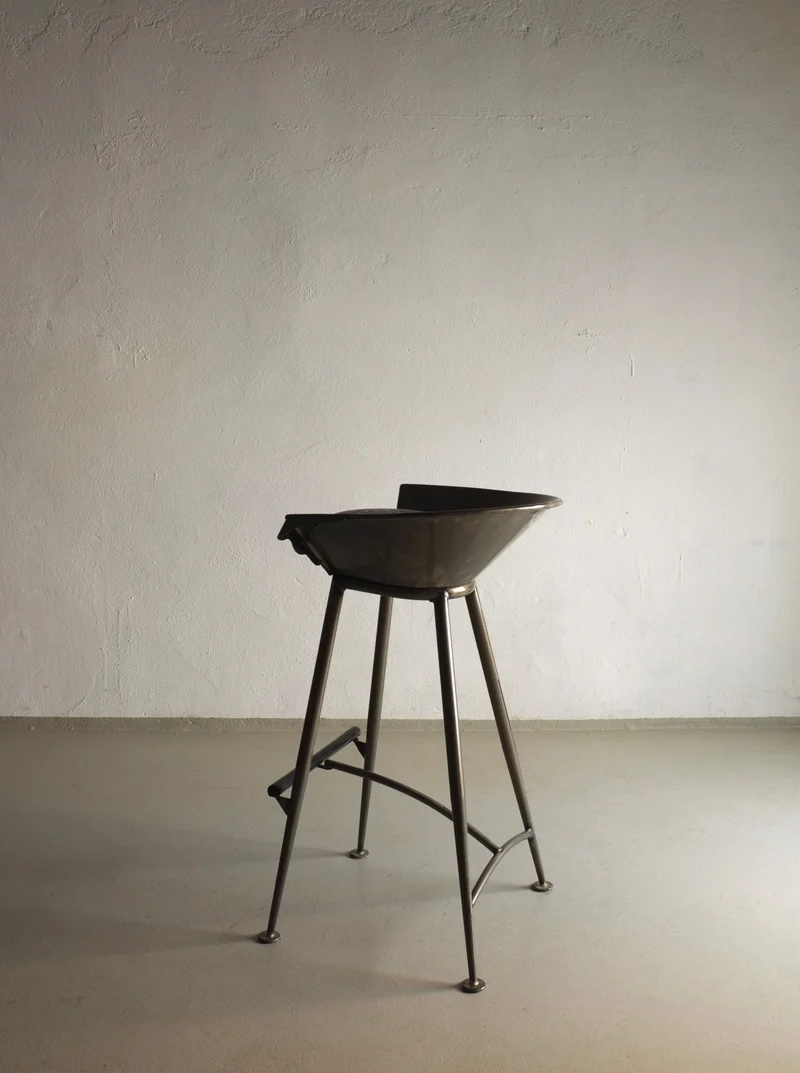 Set of 2 Brutalist Cast Metal Bar Stools 1980s