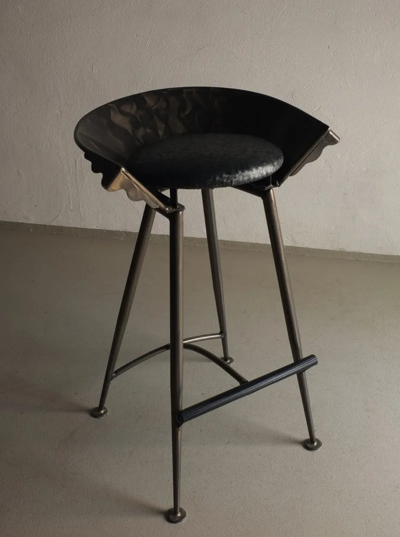 Set of 2 Brutalist Cast Metal Bar Stools 1980s