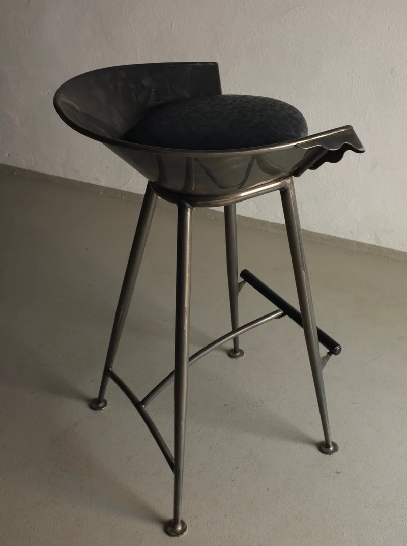 Set of 2 Brutalist Cast Metal Bar Stools 1980s