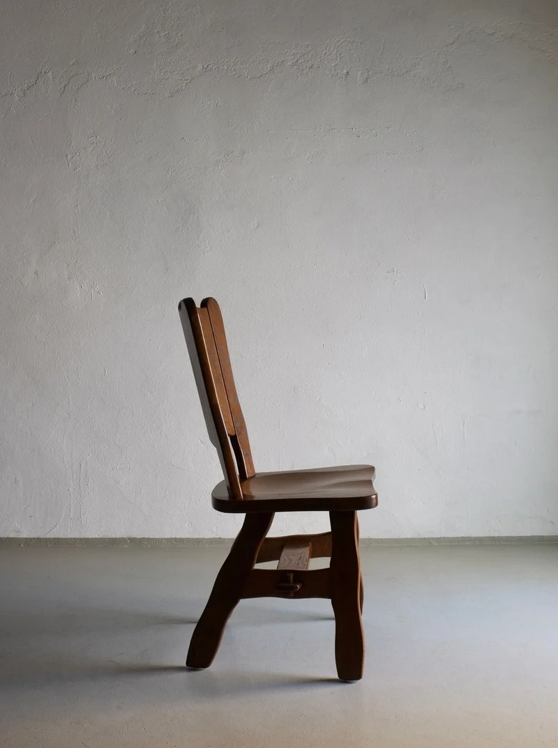 2 Brutalist Solid Oak Chair 1970s