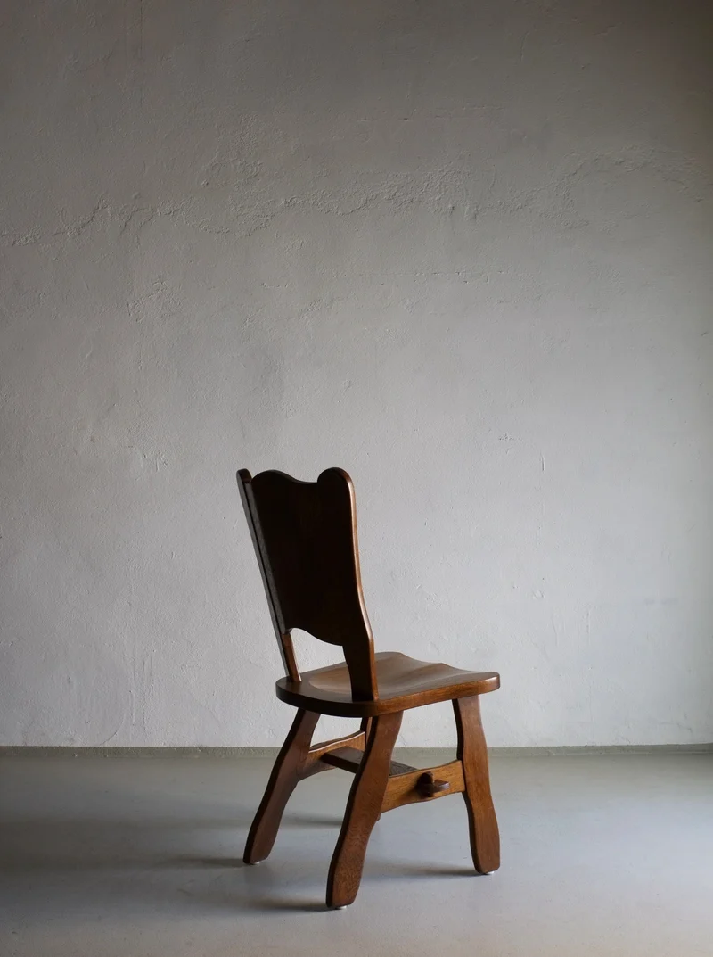 2 Brutalist Solid Oak Chair 1970s