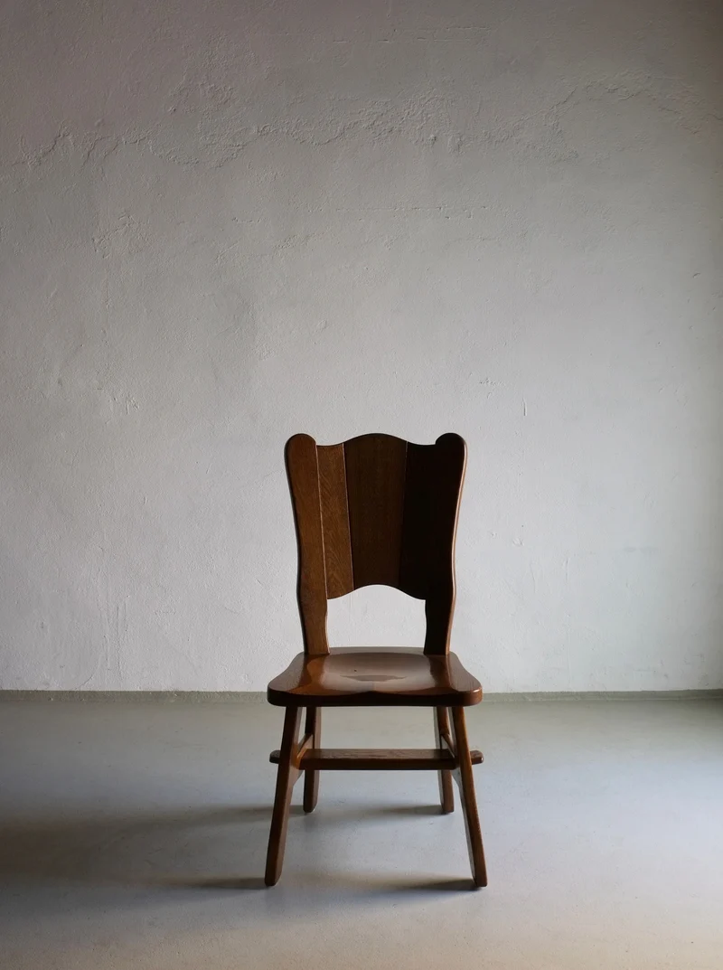 2 Brutalist Solid Oak Chair 1970s